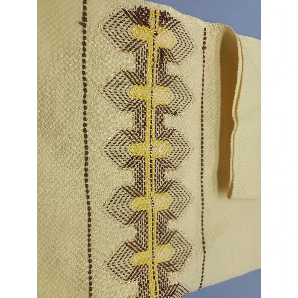 Vintage Yellow Brown Gold Swedish Huck Weave Kitchen Tea Towel Cotton 1970's